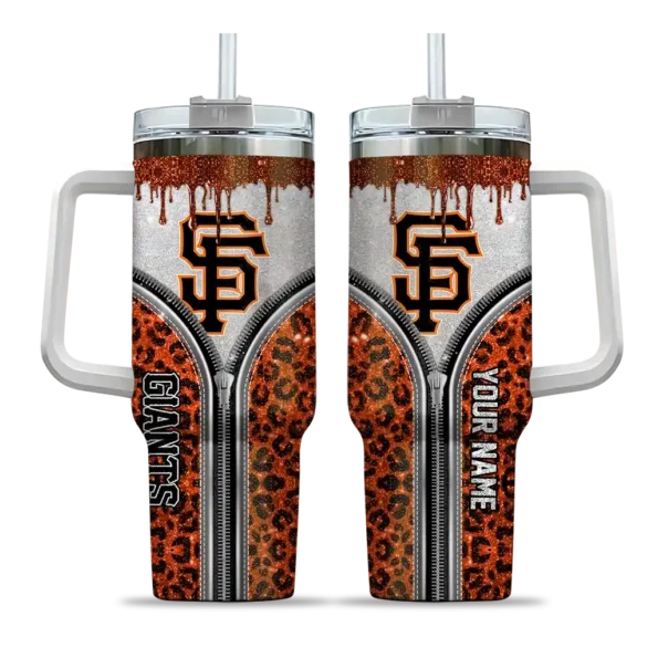 personalized san francisco giants leopard zipper orange curved tumbler best selling 1.webp