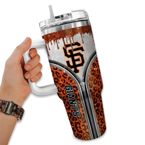 personalized san francisco giants leopard zipper orange curved tumbler fashion forward 1.webp