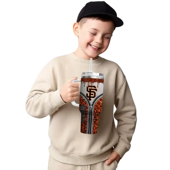 personalized san francisco giants leopard zipper orange curved tumbler latest model 1.webp