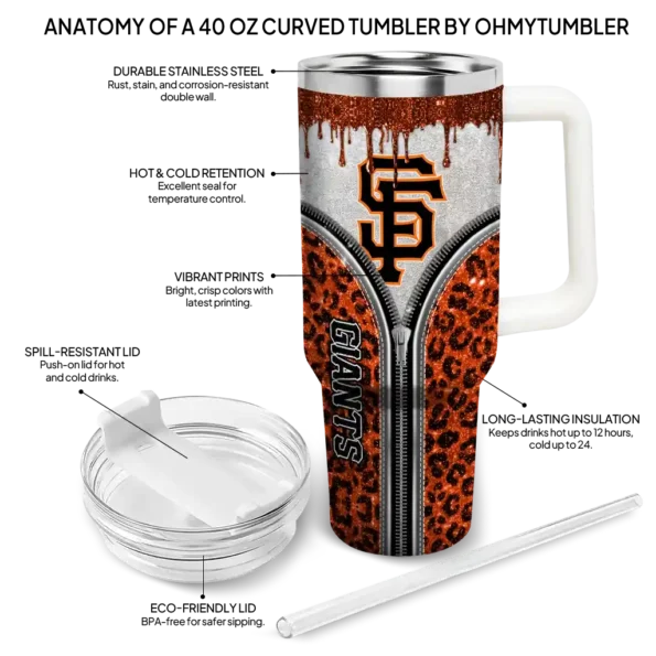 personalized san francisco giants leopard zipper orange curved tumbler new arrival 1.webp