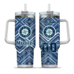 personalized seattle mariners bold diamonds navy blue curved tumbler best selling 1.webp