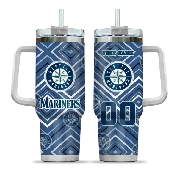 personalized seattle mariners bold diamonds navy blue curved tumbler best selling 1.webp