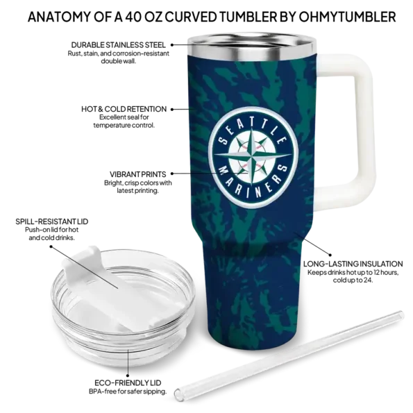 personalized seattle mariners burst swirl navy blue curved tumbler new arrival 1.webp