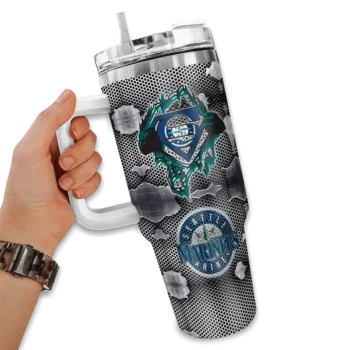personalized seattle mariners superman shield navy blue gray curved tumbler fashion forward 1.webp