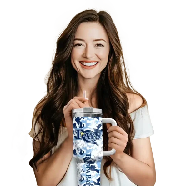 personalized tampa bay rays camo mashup navy white curved tumbler premium grade 1.webp