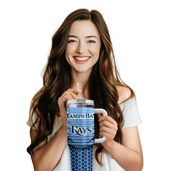 personalized tampa bay rays hex texture navy curved tumbler premium grade 1.webp
