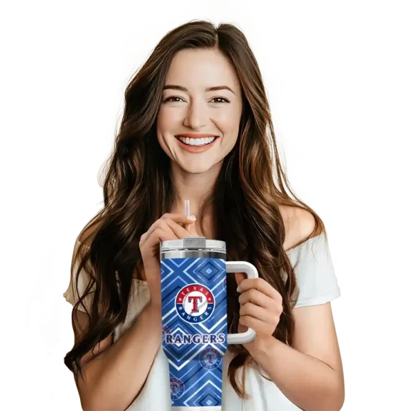 personalized texas rangers bold diamonds blue curved tumbler premium grade 1.webp