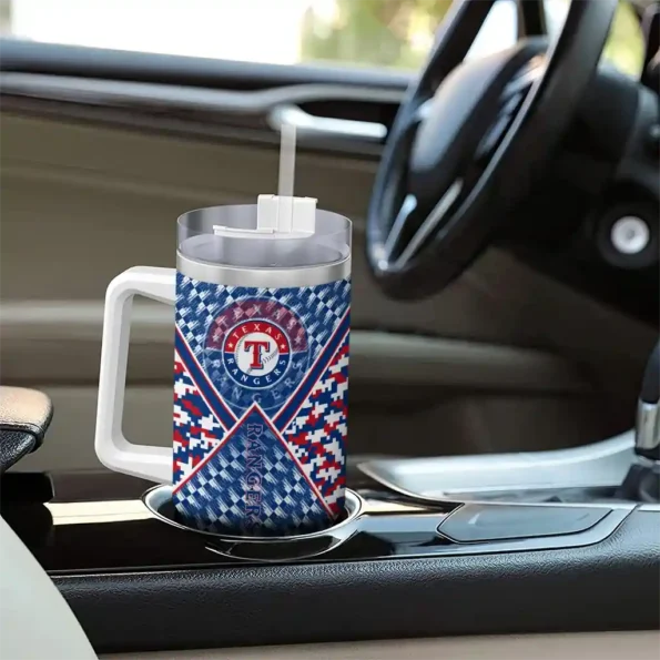 personalized texas rangers chevron angle blue curved tumbler trendy 1.webp