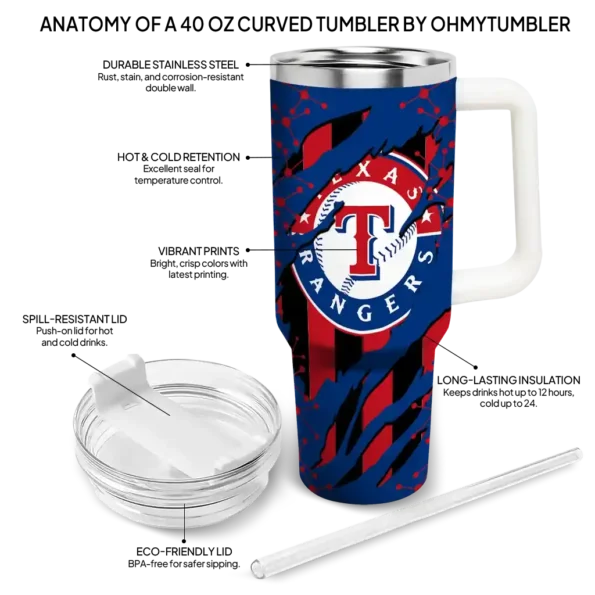 personalized texas rangers claw cut blue black curved tumbler new arrival 1.webp