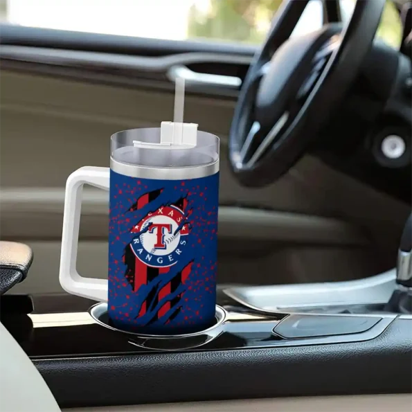 personalized texas rangers claw cut blue black curved tumbler trendy 1.webp