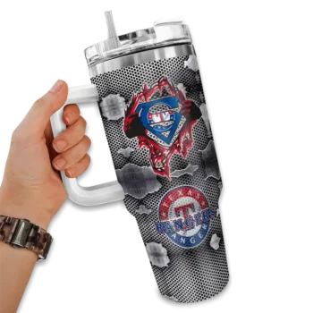 personalized texas rangers superman shield blue gray curved tumbler fashion forward 1.webp