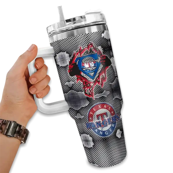 personalized texas rangers superman shield blue gray curved tumbler fashion forward 1.webp