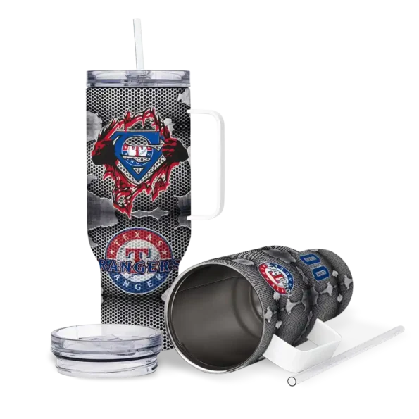 personalized texas rangers superman shield blue gray curved tumbler high quality 1.webp