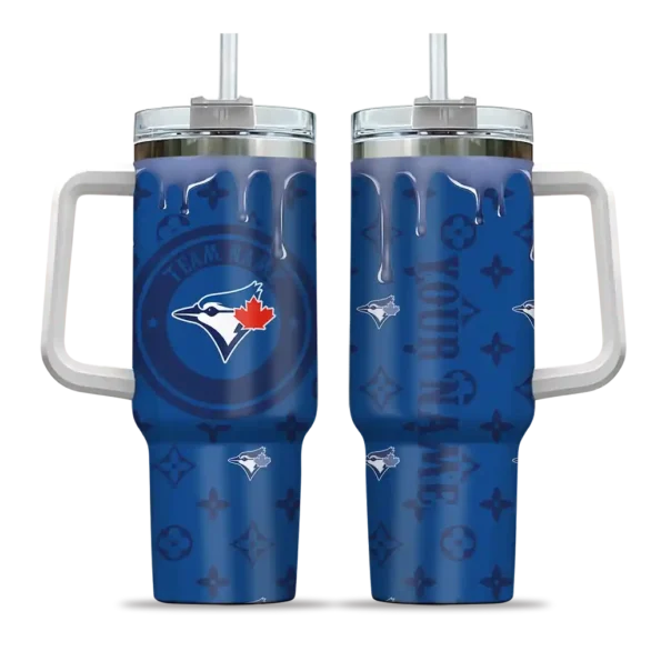 personalized toronto blue jays bullseye drips blue curved tumbler best selling 1.webp