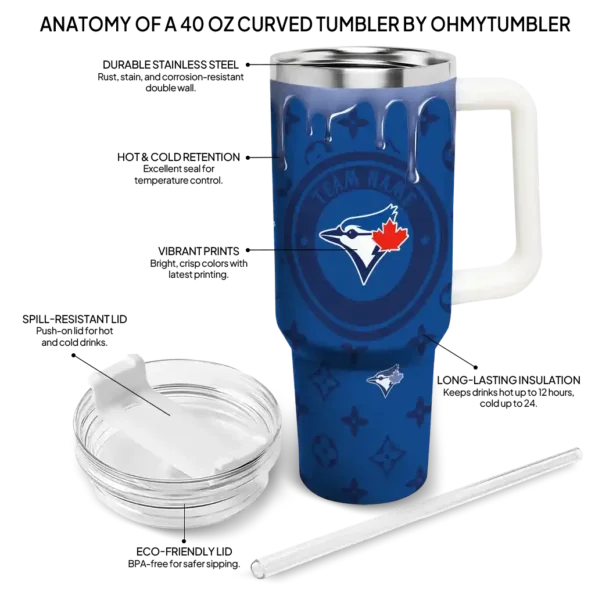personalized toronto blue jays bullseye drips blue curved tumbler new arrival 1.webp