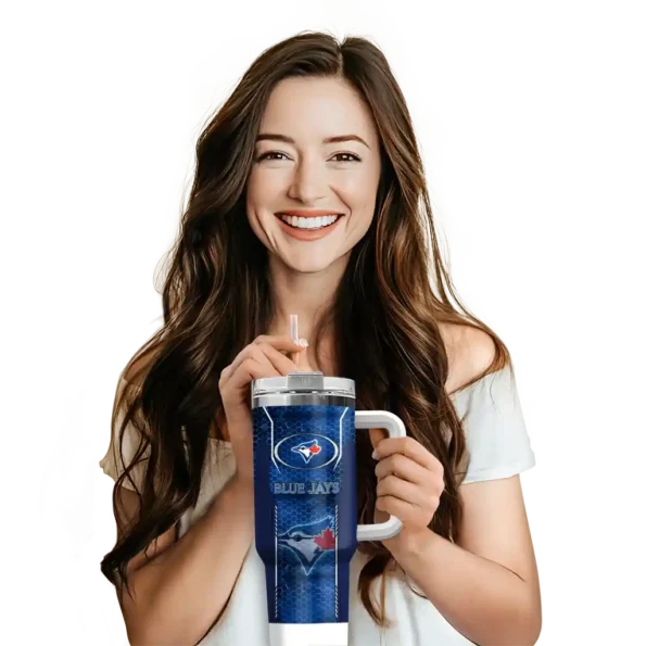 personalized toronto blue jays hexagon armor blue curved tumbler premium grade 1.webp