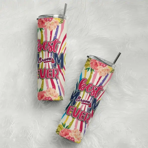 atlanta braves flower cluster skinny tumbler top rated.webp