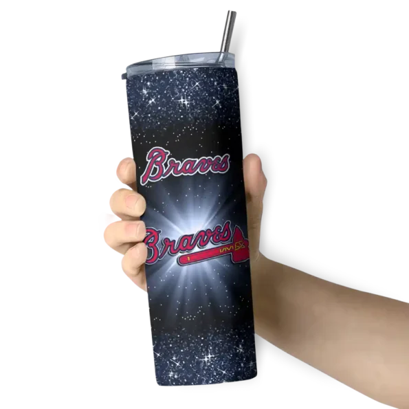 atlanta braves radiant glitter navy skinny tumbler premium grade.webp