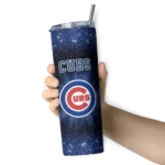 chicago cubs radiant glitter blue skinny tumbler best selling 1.webp