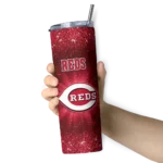cincinnati reds radiant glitter red skinny tumbler best selling 1.webp