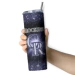 colorado rockies radiant glitter blue skinny tumbler best selling.webp