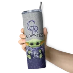 colorado rockies yoda smile blue skinny tumbler best selling.webp