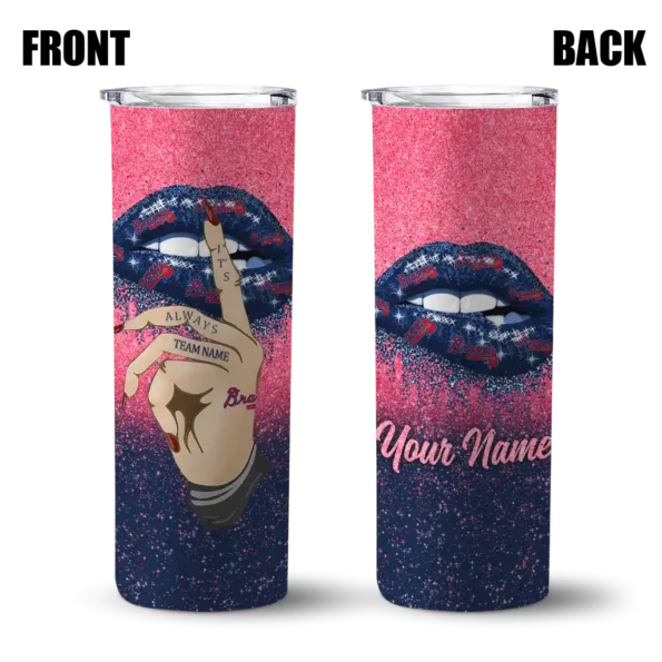 custom atlanta braves sparkle lips navy skinny tumbler fashion forward.webp