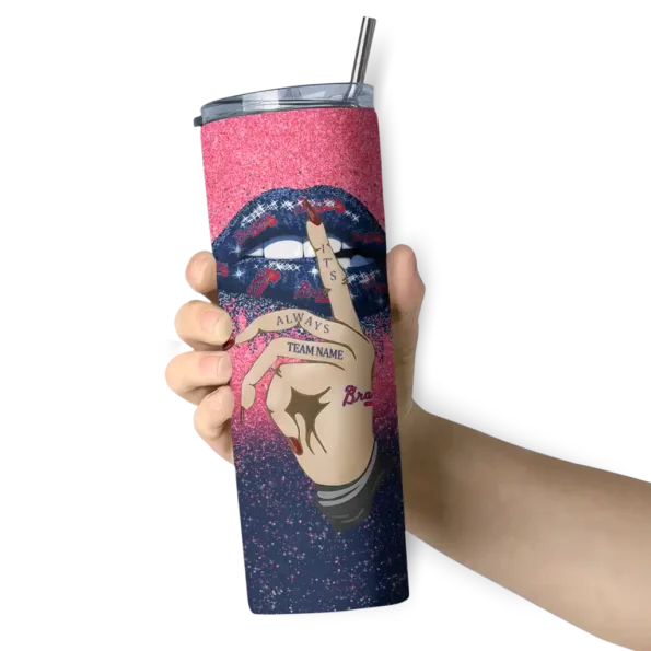 custom atlanta braves sparkle lips navy skinny tumbler premium grade.webp