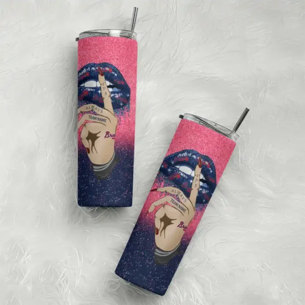 custom atlanta braves sparkle lips navy skinny tumbler top rated.webp