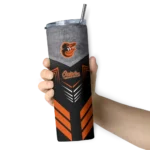 custom baltimore orioles hexagon honeycomb orange black skinny tumbler best selling.webp