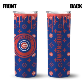 custom chicago cubs camo streak blue skinny tumbler fashion forward.webp