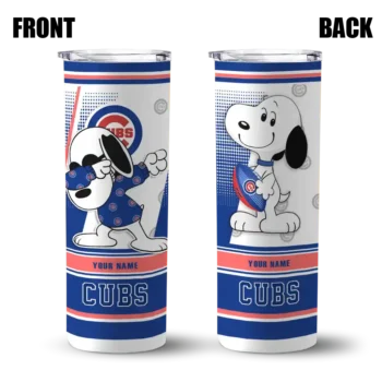 custom chicago cubs snoopy dog blue white skinny tumbler fashion forward.webp