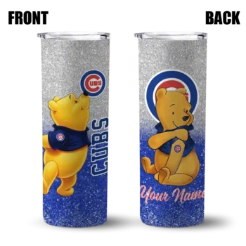 custom chicago cubs winnie the pooh blue gray skinny tumbler fashion forward.webp