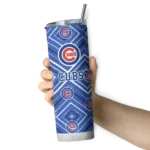 custom chicago cubs zipper leopard blue skinny tumbler best selling.webp