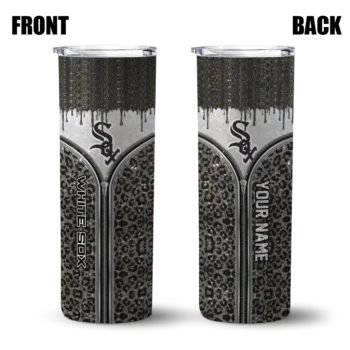 custom chicago white sox sparkle drip black skinny tumbler fashion forward.webp