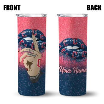 custom cleveland guardians sparkle lips navy blue skinny tumbler fashion forward.webp