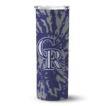 custom colorado rockies metallic grid blue skinny tumbler best selling.webp