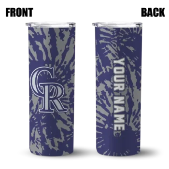 custom colorado rockies metallic grid blue skinny tumbler fashion forward.webp