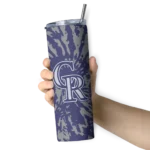 custom colorado rockies metallic grid blue skinny tumbler best selling.webp