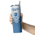 custom kansas city royals chevron stripes royal blue skinny tumbler best selling.webp