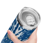 custom kansas city royals metallic grid royal blue skinny tumbler best selling.webp