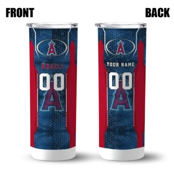 custom los angeles angels stacked diamond blue skinny tumbler fashion forward.webp