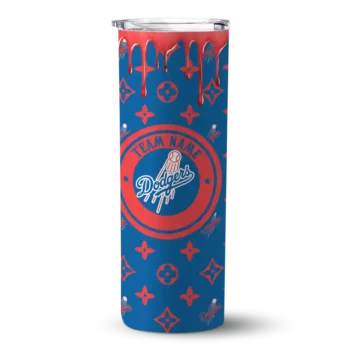 custom los angeles dodgers camo streak blue skinny tumbler best selling.webp