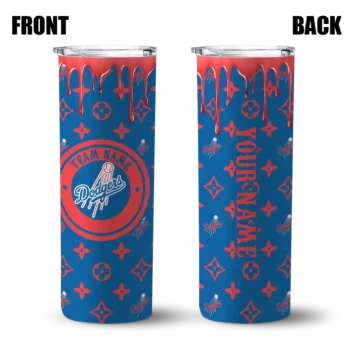 custom los angeles dodgers camo streak blue skinny tumbler fashion forward.webp
