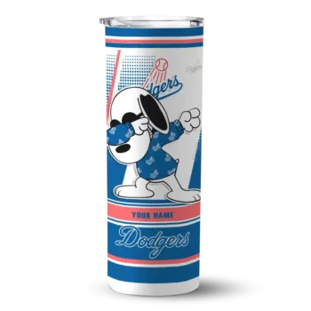custom los angeles dodgers snoopy dog blue white skinny tumbler best selling.webp