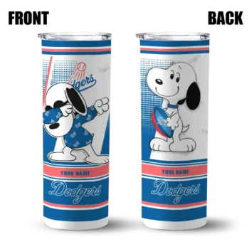 custom los angeles dodgers snoopy dog blue white skinny tumbler fashion forward.webp