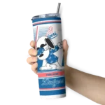 custom los angeles dodgers snoopy dog blue white skinny tumbler best selling.webp