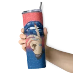 custom los angeles dodgers sparkle lips blue skinny tumbler best selling.webp