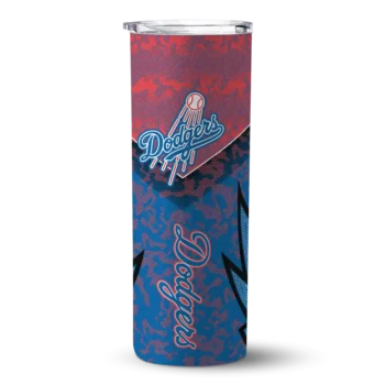 custom los angeles dodgers spiral burst print blue skinny tumbler best selling.webp
