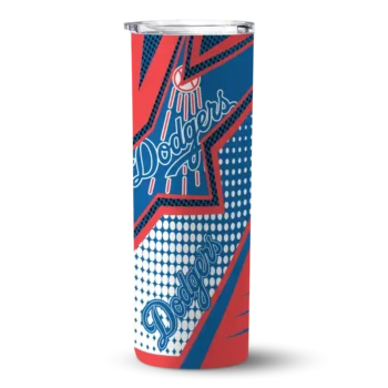 custom los angeles dodgers web stripes blue white skinny tumbler best selling.webp
